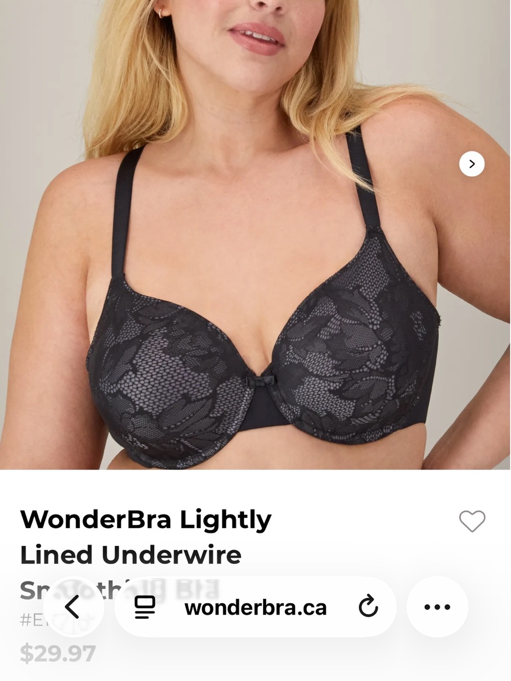 Wonderbra Black Lace Underwire Bra